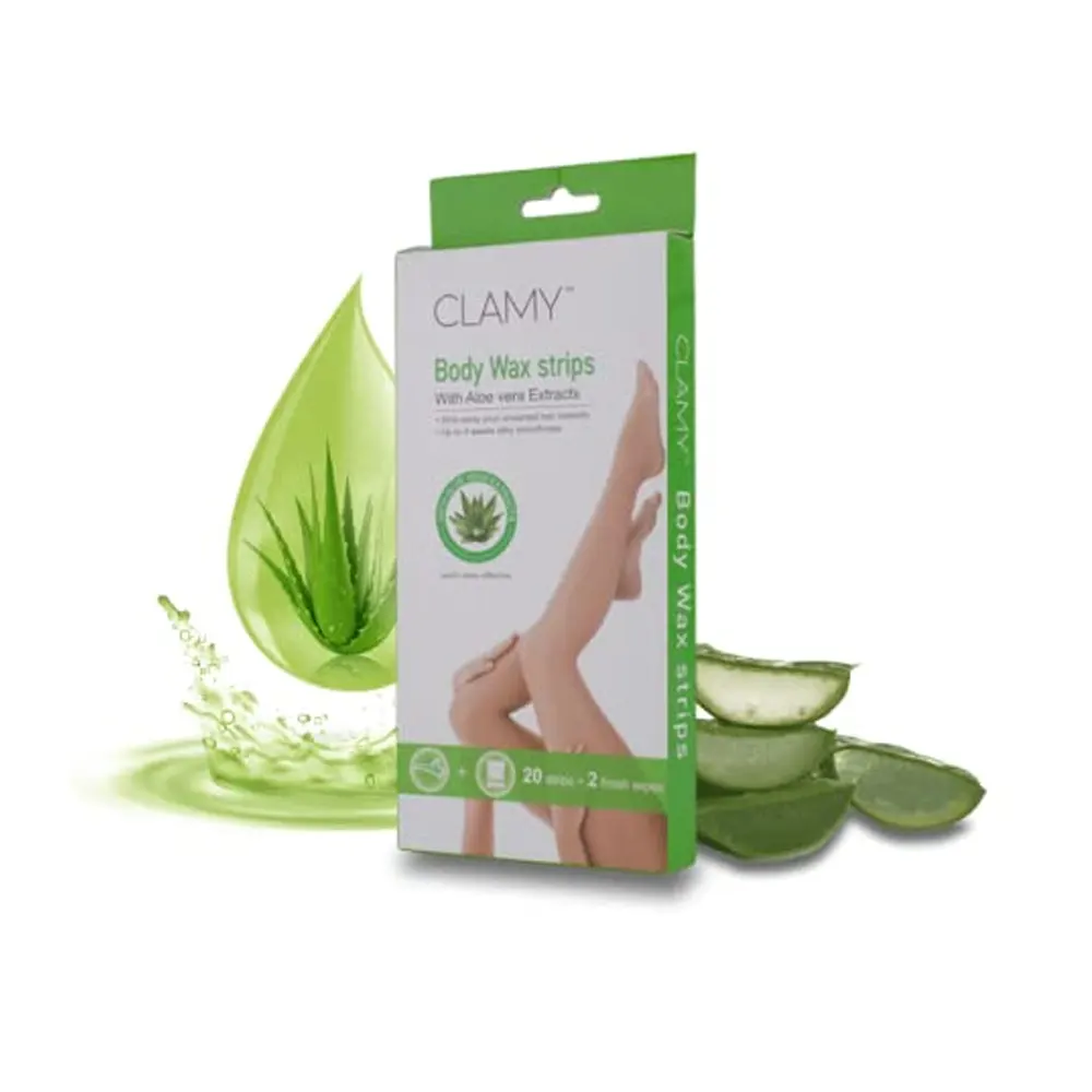 Clamy Body Wax Strips With Aloe Vera Extracts 20 Strips + 2 Finish Wipes