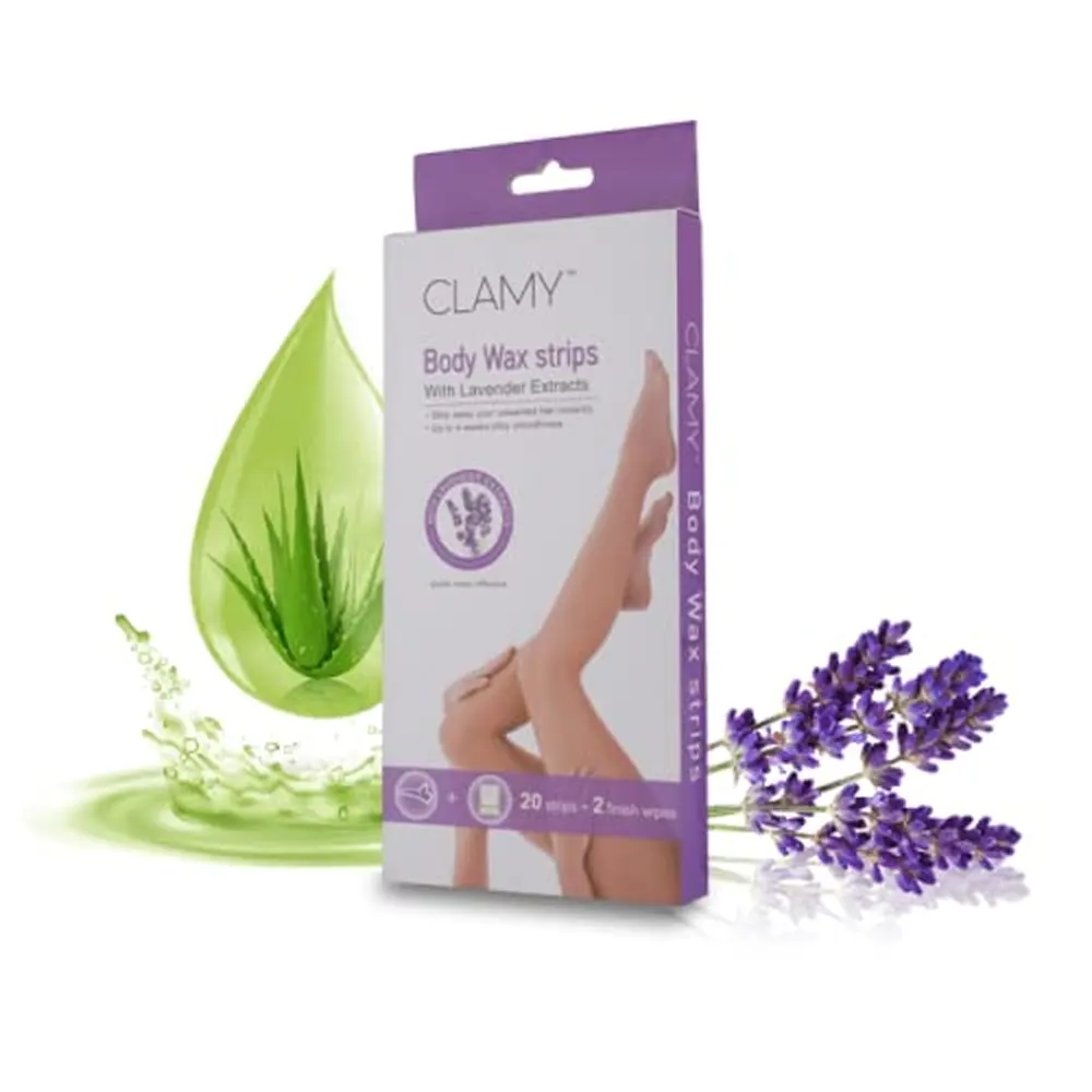 Clamy Body Wax Strips With Lavender Extracts 20 Strips + 2 Finish Wipes
