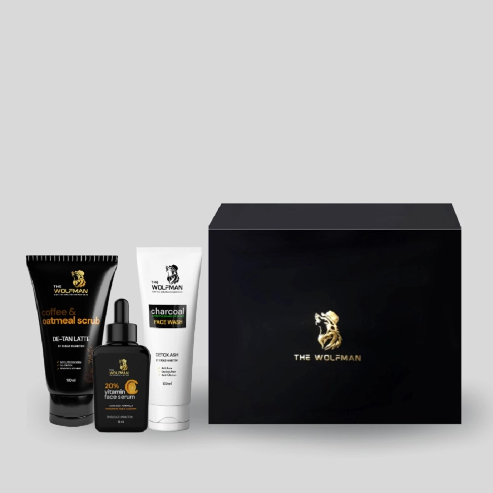 The Wolfman For The Wolves In Men Skin Gift Pack For Some One Special Coffee Scrub Vitamin C Serum & Spf 40 Cream 1N