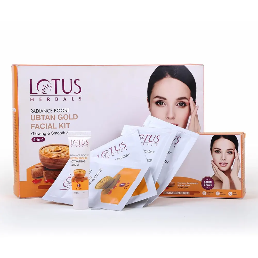 Lotus Herbals Radiance Ubtan Gold Facial Kit Paraben Free Glowing & Smooth Skin 4 In1 Turmeric, Sandalwood & Rose Water All Type Skin