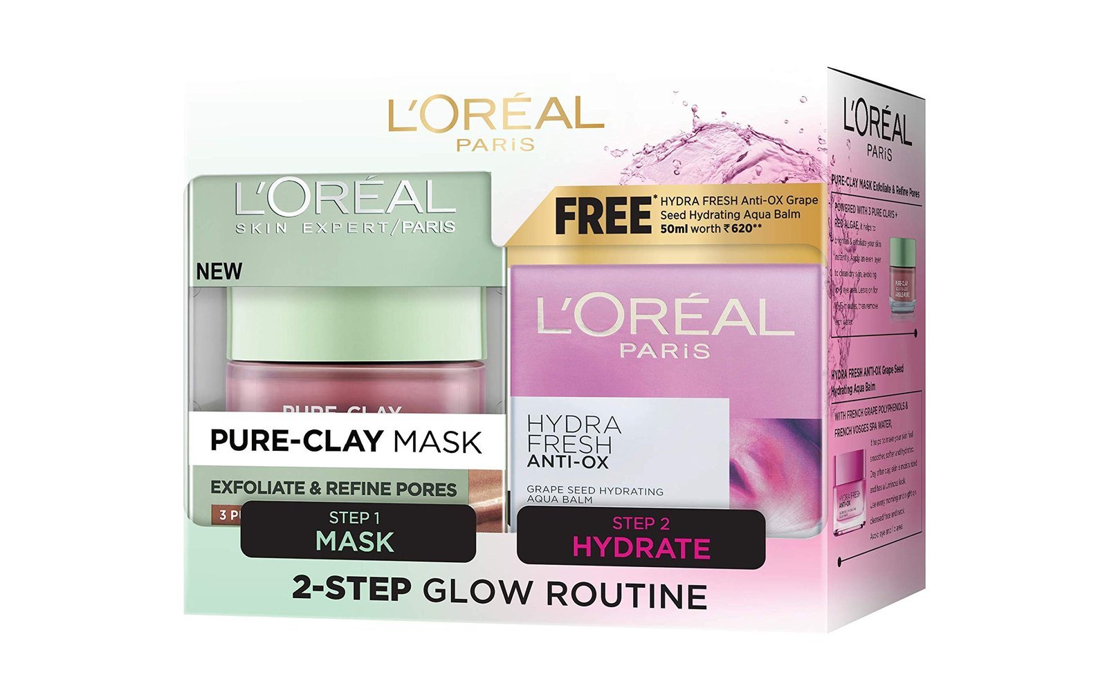 L'Oreal Paris 2 Step Glow Routine Pure Clay Mask Hydra Fresh Anti-Ox Balm 98G