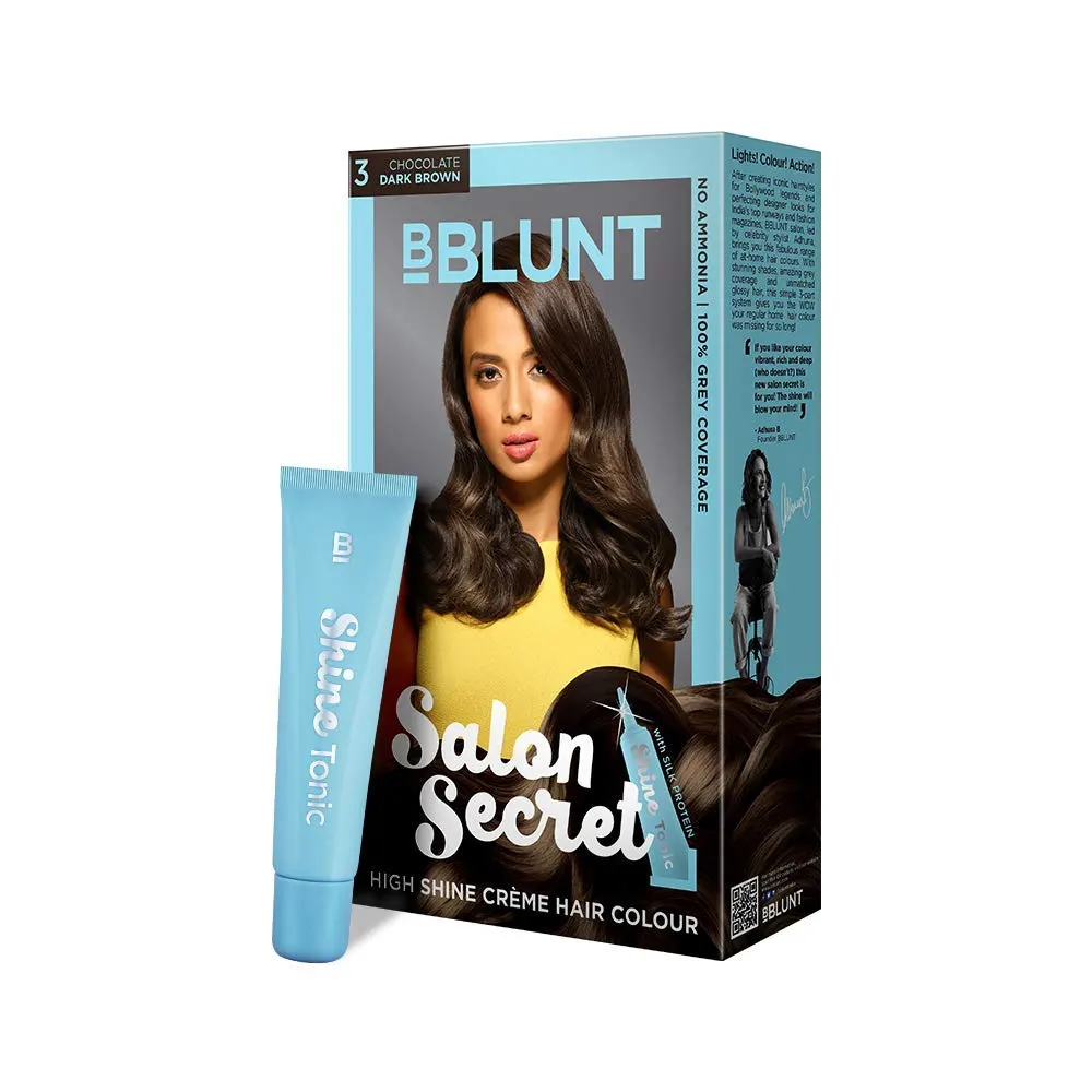 Bblunt Salon Secret 3 Chocolate Dark Brown High Shine Creme Hair Colour 100G + 8Ml