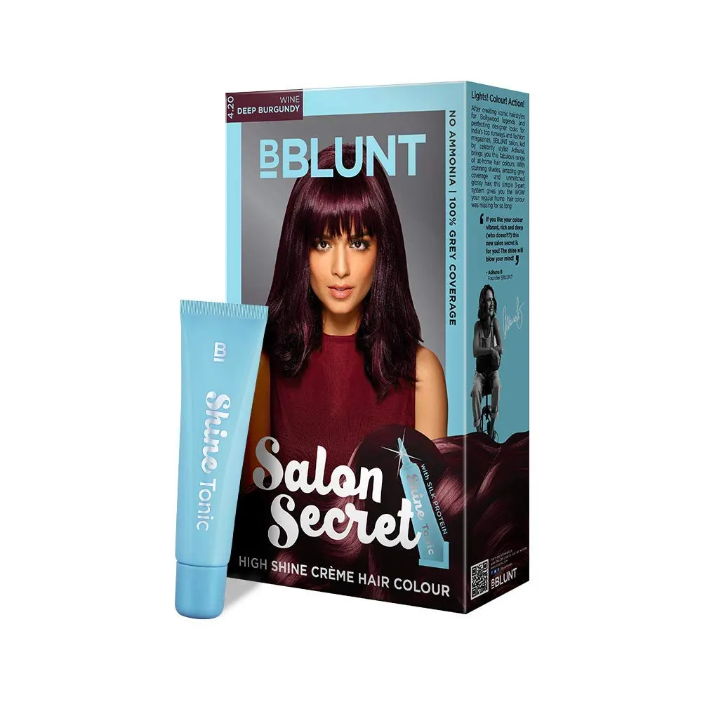 Bblunt Salon Secret 4.20 Wine Deep Burgundy High Shine Creme Hair Colour 100G + 8Ml