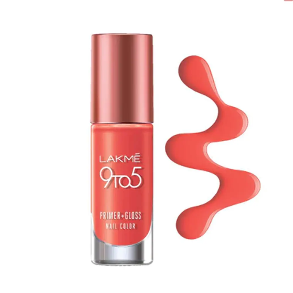 Lakme 9 To 5 Primer + Gloss Nail Color Orange Coat 6Ml