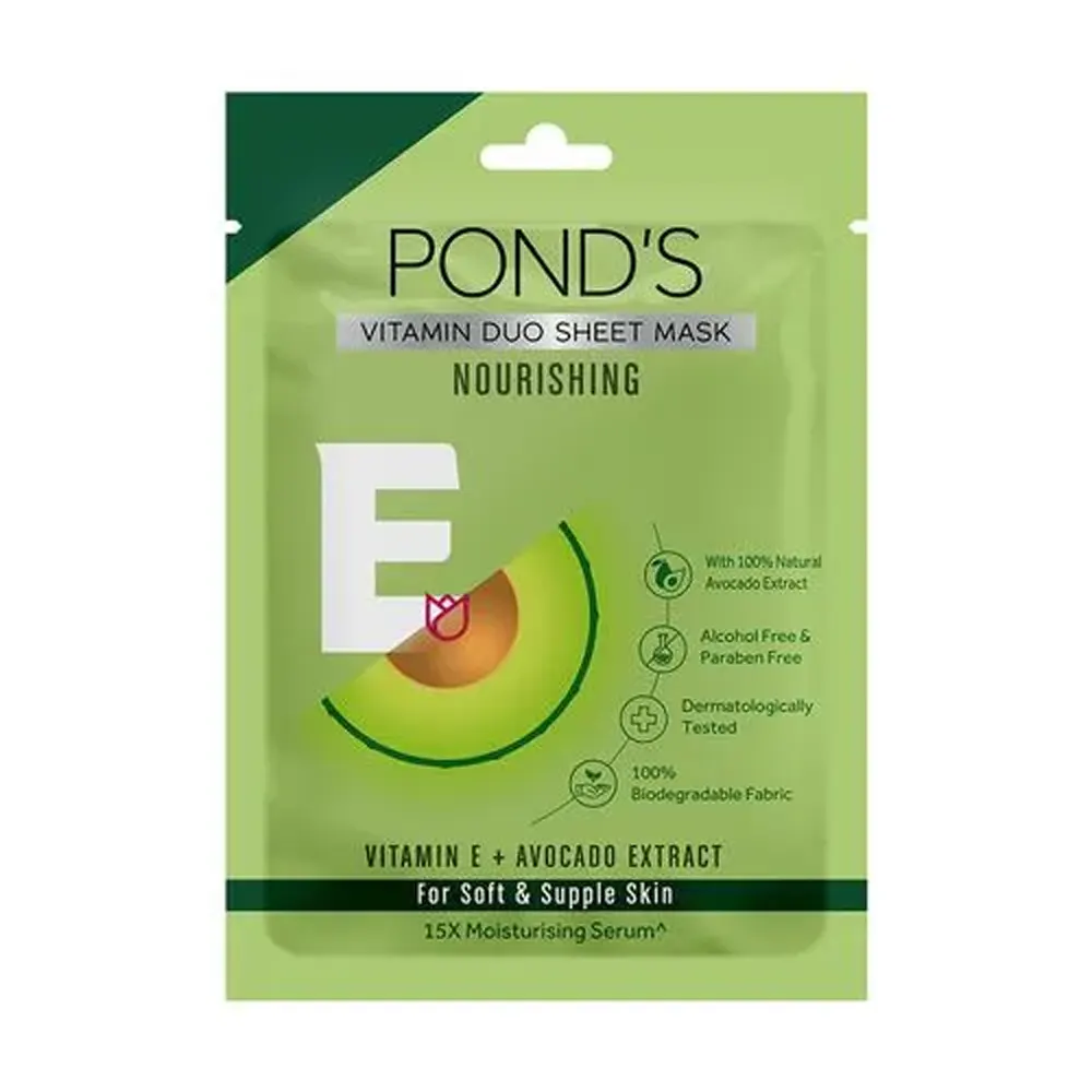 Pond'S Vitamin Duo Sheet Mask Nourishing Vitamin E + Avocado Extract For Soft And Supple Skin 25Ml