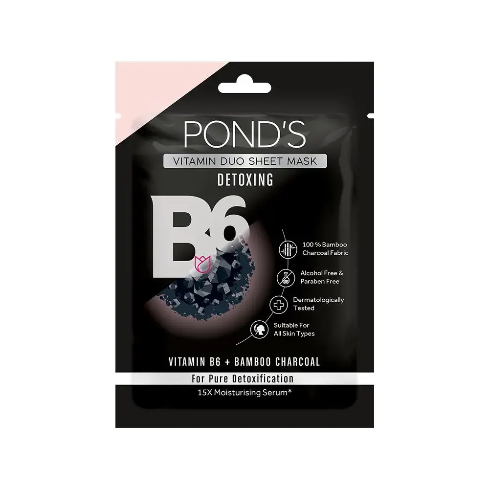 Pond'S Vitamin Duo Mask Detoxing Vitamin B6 Bamboo Charcoal For Pure Detoxification 25Ml