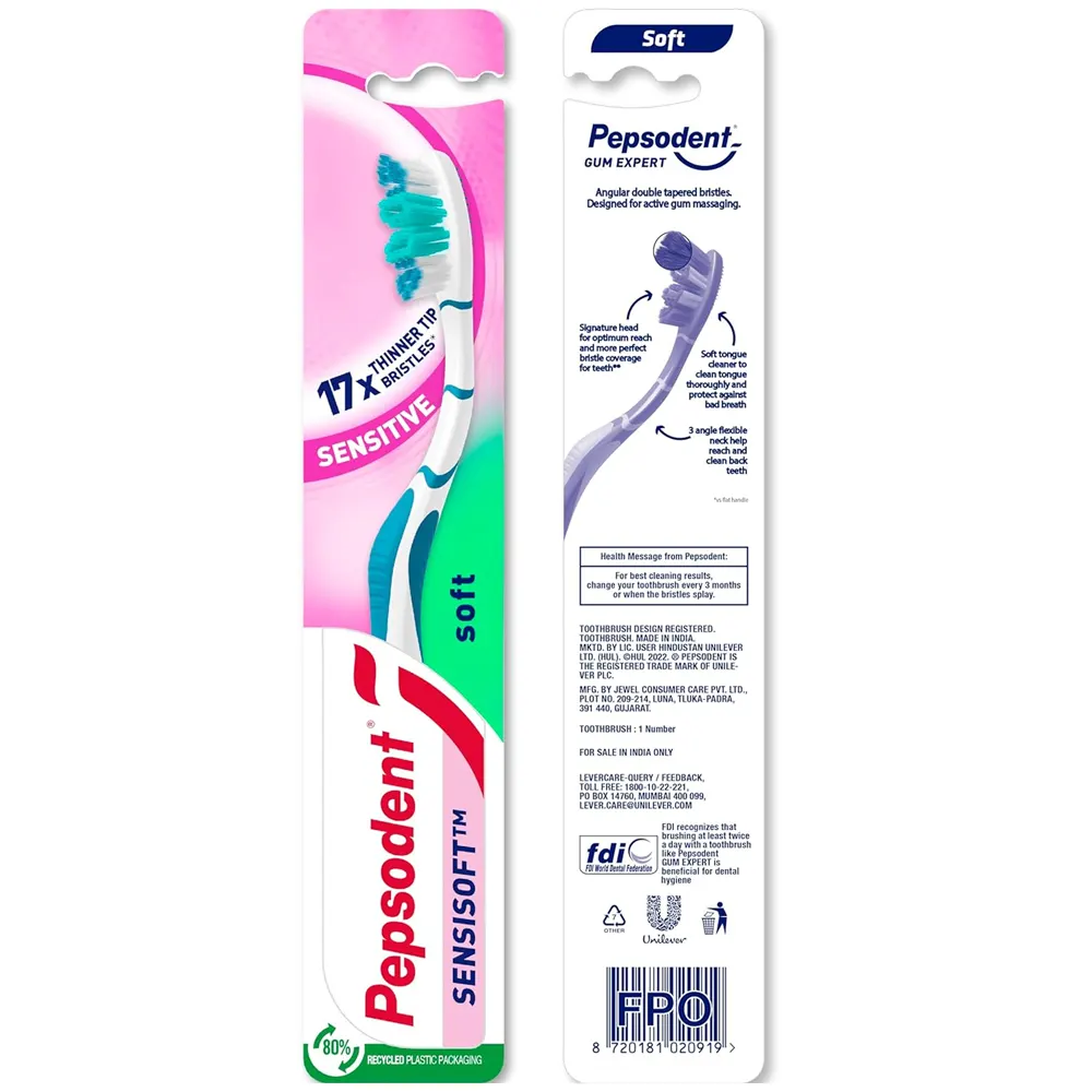 Pepsodent Sensisoft 17X Thinner Tip Bristles Sensitive Soft 1N