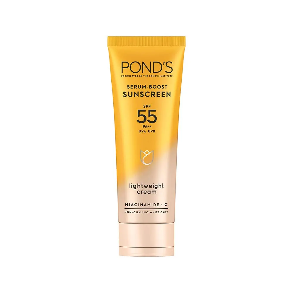 Pond'S Serum- Boost Sunscreen Spf55 Pa++ Uva Uvb Light Weight Cream Niacinamide- C Non- Oily | No White Cast 50G