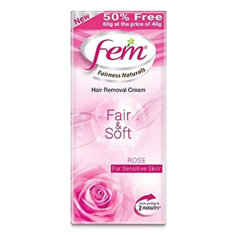 Fem Fairness Naturals Hair Removal Cream Fair And Soft Rose For Sensitive Skin 60G