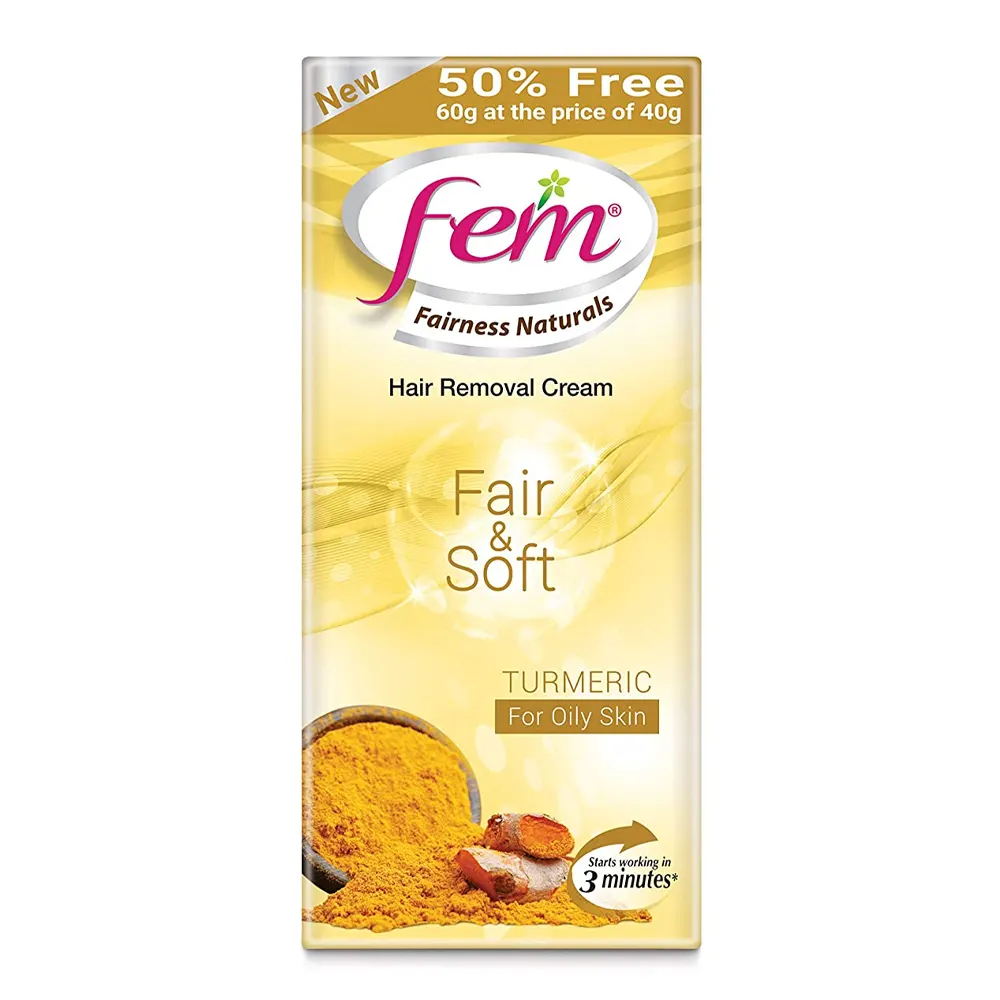 Dabur Fem Naturals Brightening Hair Removal Cream Fair & Soft Turmeric For Oily Skin 40G + 20G Free = 60G