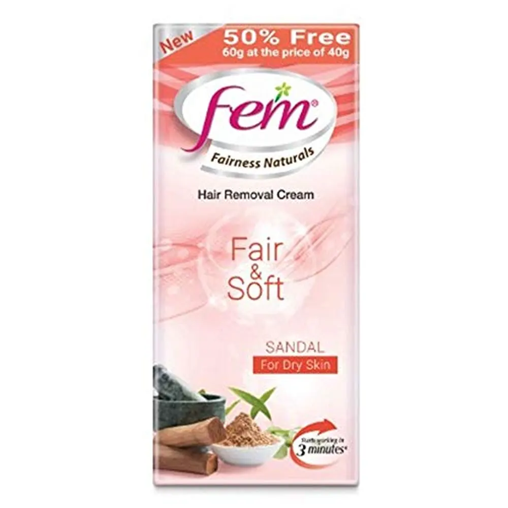 Fem Fairness Naturals Hair Removal Cream Fair And Soft Sandal For Dry Skin 60G