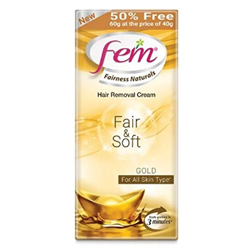 Fem Fairness Naturals Hair Removal Cream Fair And Soft Gold For All Skin Types 60G