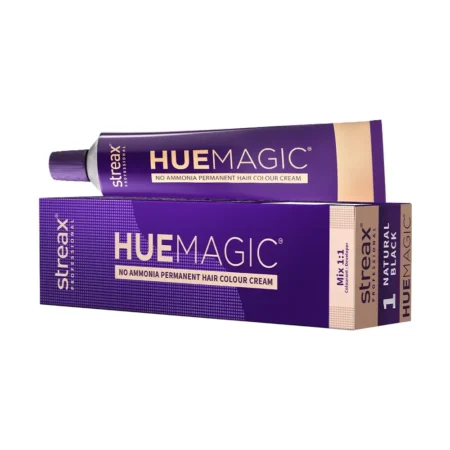 STREAX PROFESSIONAL HUE MAGIC NO AMONIA PERMANENT HAIR COLOUR CREAM 1 NATURAL BLACK MIX 1:1 COLOURANT : DEVELOPER 60G