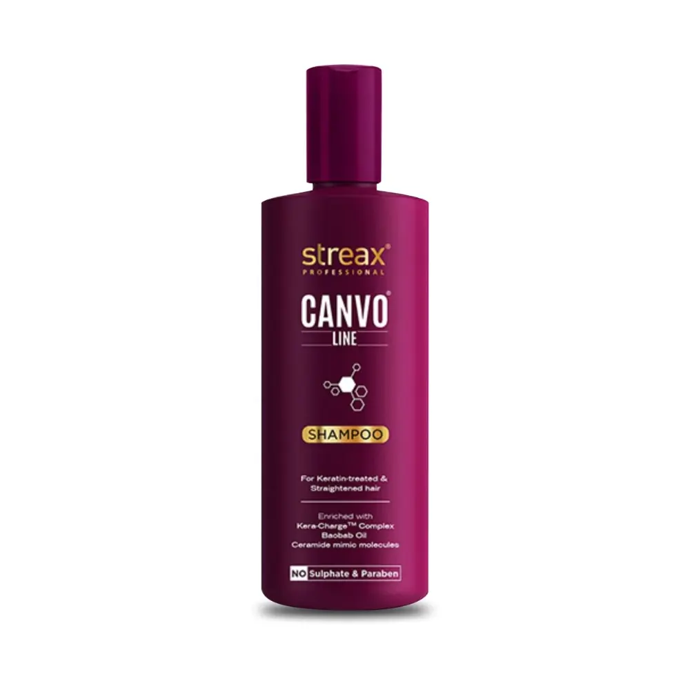 Streax Professional Canvo Line Shampoo For Keratin Treated & Straightened Hair Enriched With Kera Charge Complex Baobab Oil 1.4Kg
