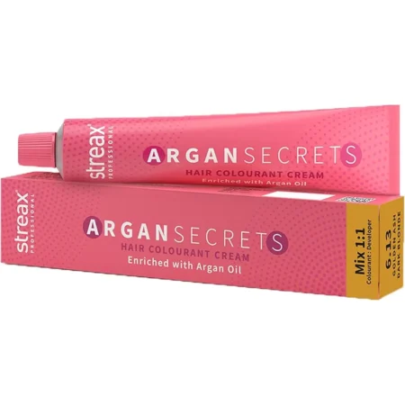 STREAX PROFESSIONAL ARGAN SECRETS HAIR COLOURANT CREAM ENRICHED WITH ARGAN OIL 6.13 GOLDEN ASH DARK BLONDE MIX 1 : 1 COLOURANT DEVELOPER 60G
