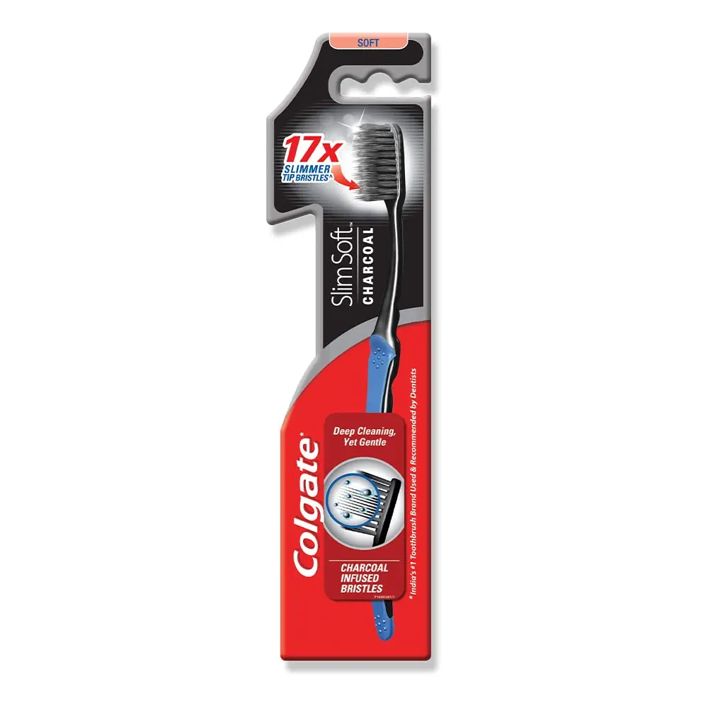 Colgate Slim Soft Charcoal 17X Slimmer Tip Bristles Toothbrush 1N