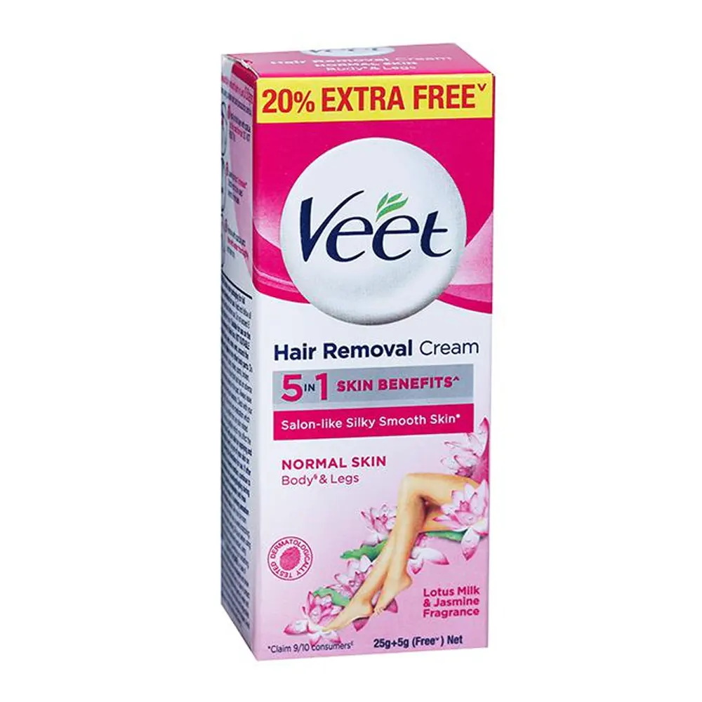 Veet Hair Removal Cream 5 In 1 Skin Benefits Normal Skin Body And Legs Lotus Milk And Jasmine Fragrance 30G
