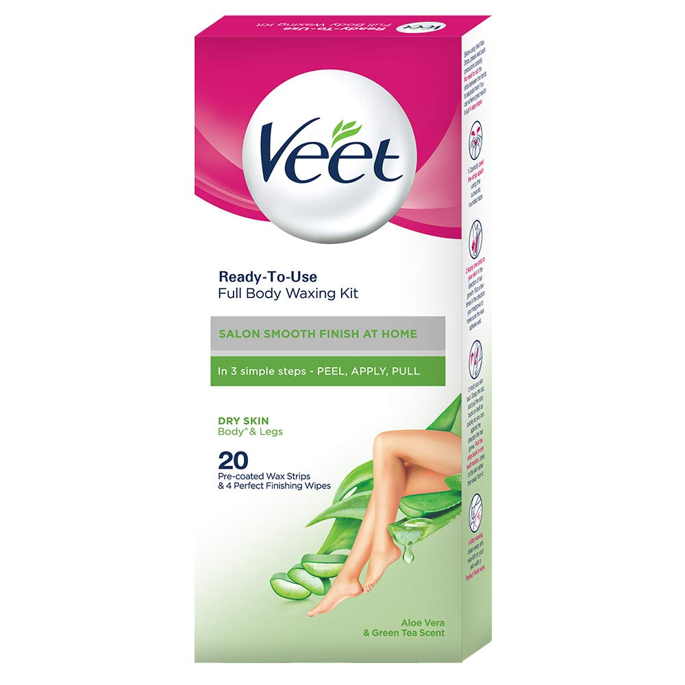Veet Professional Ready To Use Full Body Wax Strips For Dry Skin Body And Legs 20 Pre Coated Wax Strips And 4 Perfect Finishing Wipes