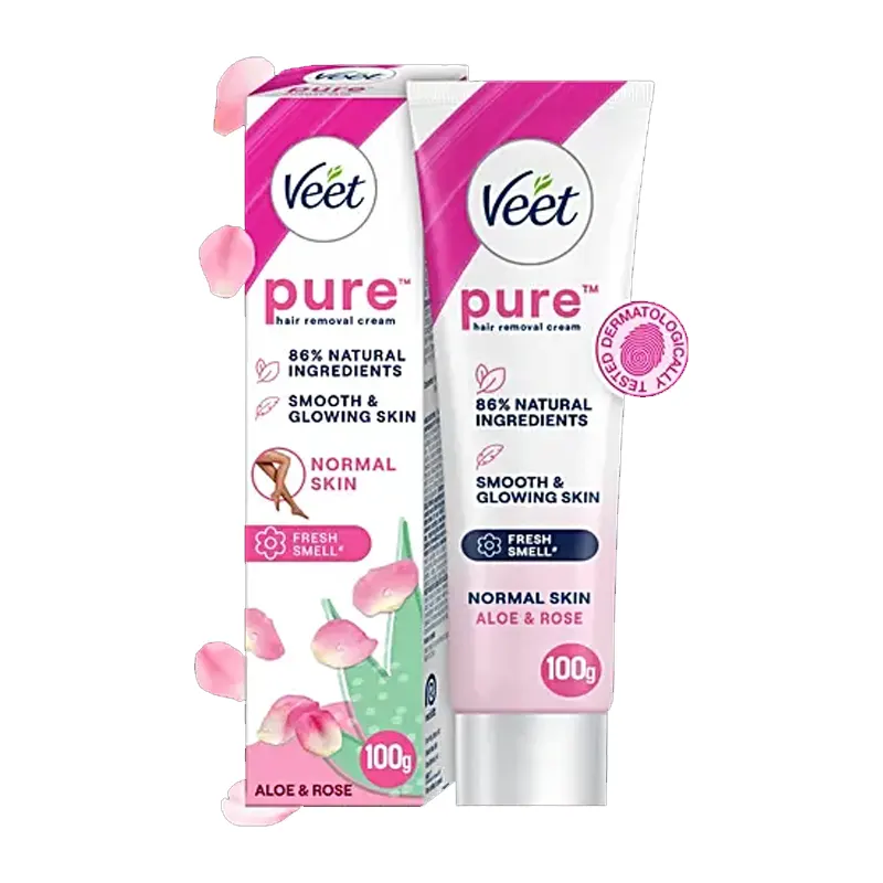 Veet Pure Hair Removal Cream Organic Aloe Vera And Rose Extracts Normal Skin 100G