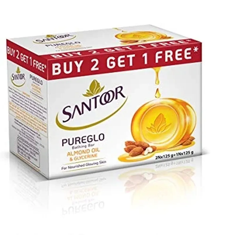 Santoor Pureglo Bathing Bar With Almond Oil And Glycerine 3X125G