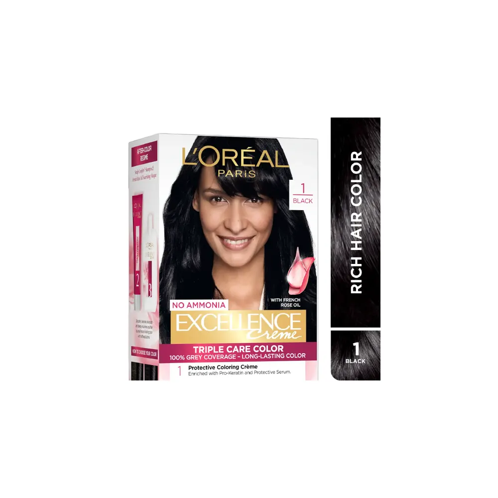 Loreal Paris No Ammonia Excellence Creme Triple Care Color 1 Black 100G + 112Ml