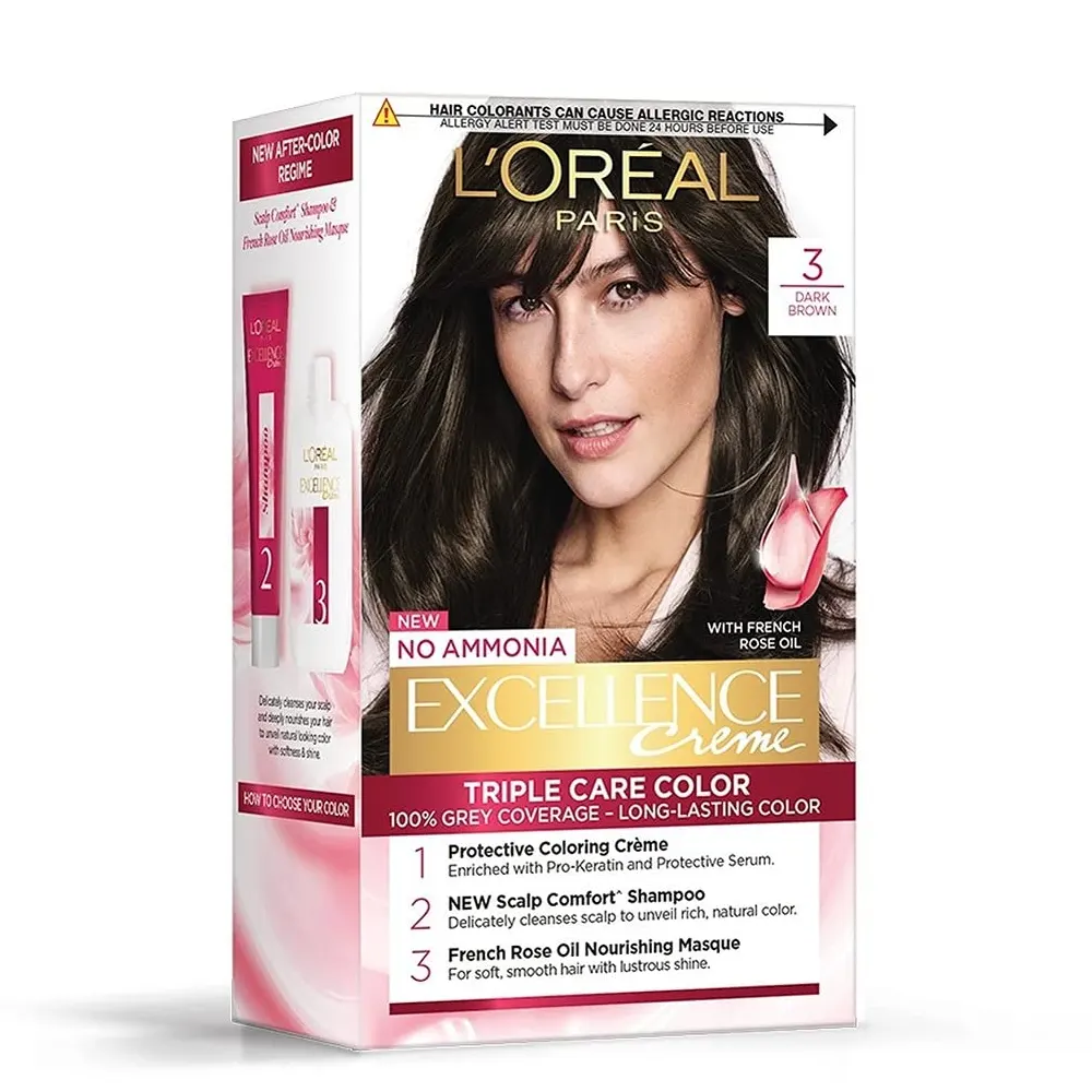 L'Oreal Paris 3 Natural Darkest Brown Excellence Creme Triple Care Colour 72Ml + 100G