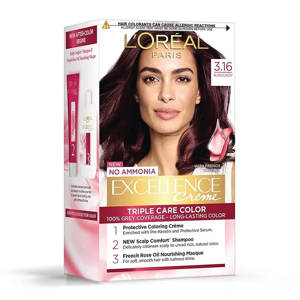 L'Oreal Paris 316 Burgundy Excellence Creme Triple Care Colour 72Ml + 100G