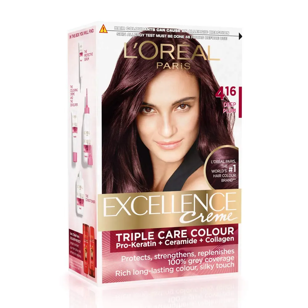 L'Oreal Paris 416 Deep Plum Excellence Creme Triple Care Colour 72Ml + 100G