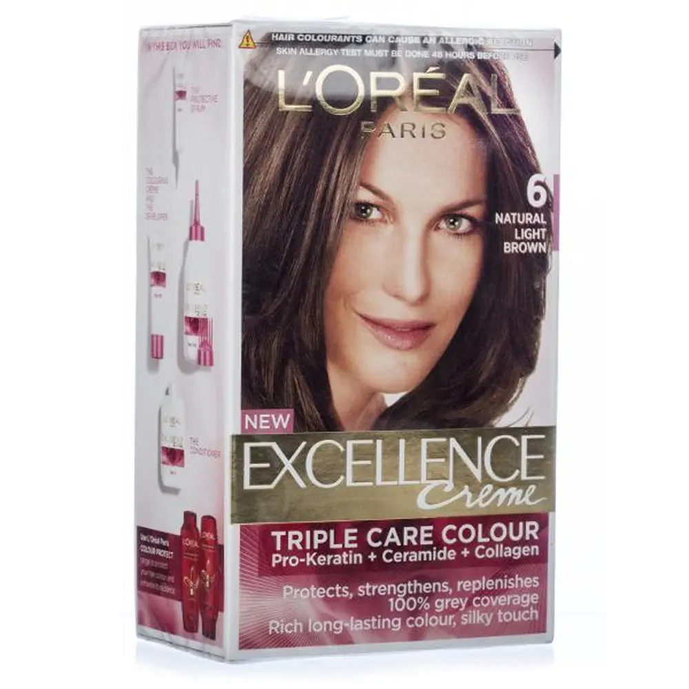 L'Oreal Paris 6 Natural Light Brown Excellence Creme Triple Care Colour 72Ml + 100G
