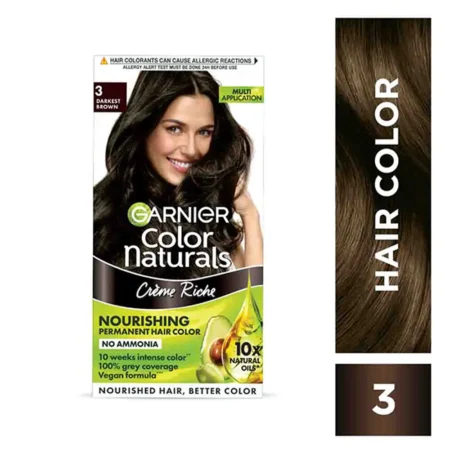 GARNIER COLOR NATURALS 3 DARKEST BROWN NOURISHING PERMANENT HAIR COLOR 70ML + 60G