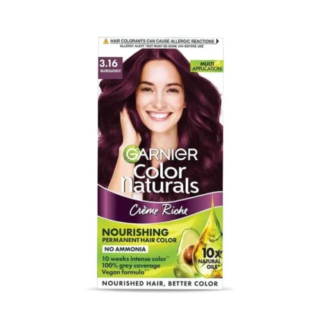 GARNIER COLOR NATURALS 3.16 BURGUNDY NOURISHING PERMANENT HAIR COLOR 60ML + 50G