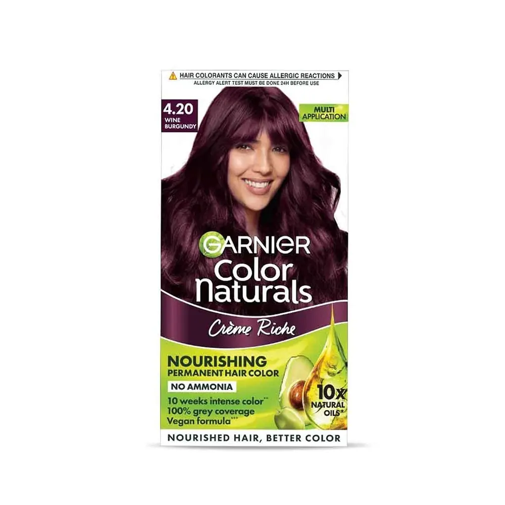 Garnier Color Naturals 4.20 Wine Burgundy Nourishing Permanent Hair Color Creme Riche 70Ml + 60G