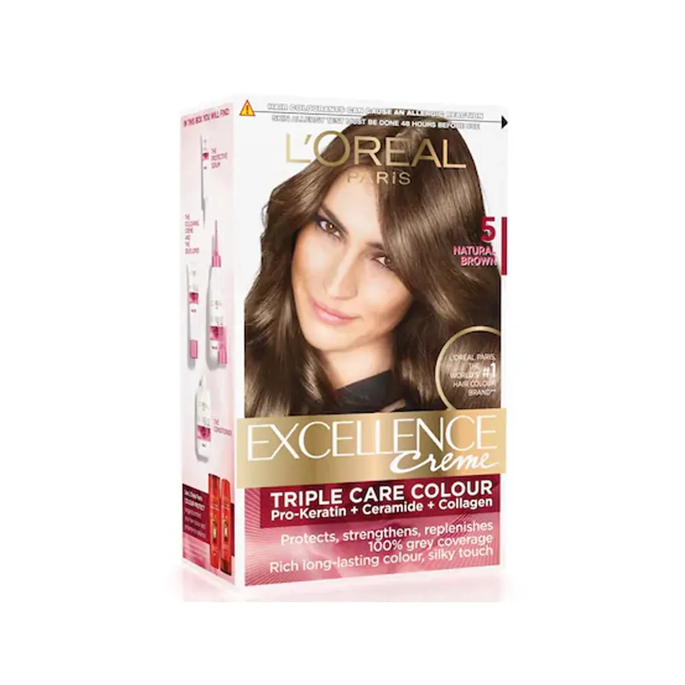 L'Oreal Paris 5 Natural Brown Excellence Creme Triple Care Colour 72Ml + 100G.