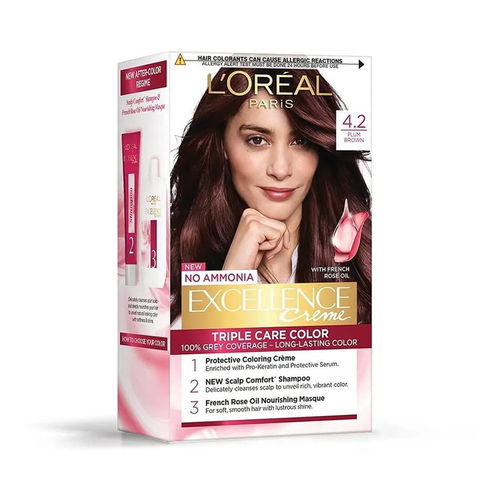 L'Oreal Paris 4.2 Plum Brown Excellence Creme Triple Care Color 100G + 72Ml