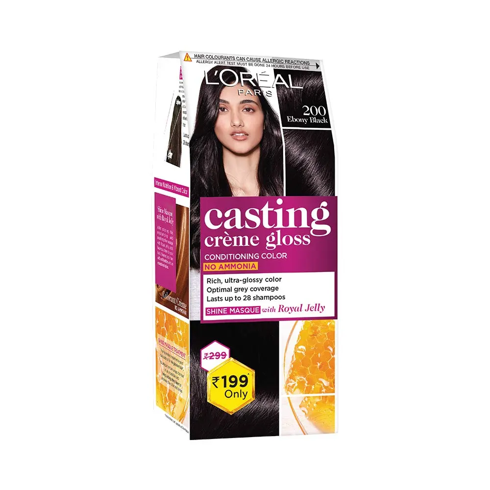 L'Oreal Paris 200 Ebony Black Casting Creme Gloss No Ammonia 21G + 24Ml