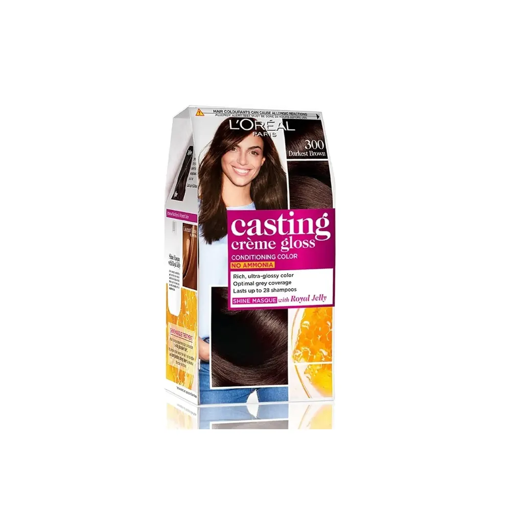 L'Oreal Paris Casting Creme Gloss Conditioning Color No Ammonia 300 Darkest Brown 87.5G + 72Ml + 1 Unit Of Paddle Hair Brush
