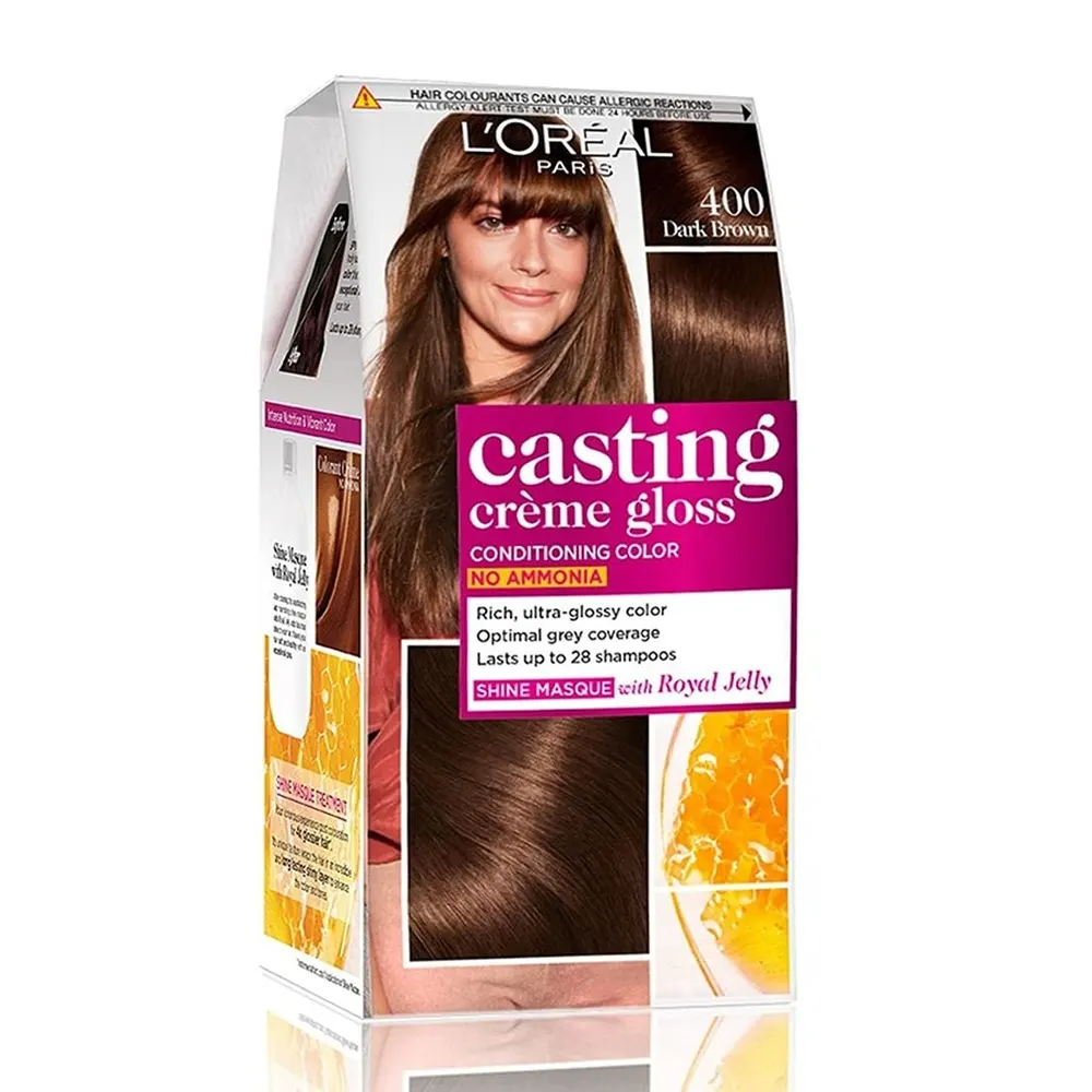 L'Oreal Paris Casting Creme Gloss Conditioning Color No Ammonia 400 Dark Brown 87.5G + 72Ml + 1 Unit Of Paddle Hair Brush