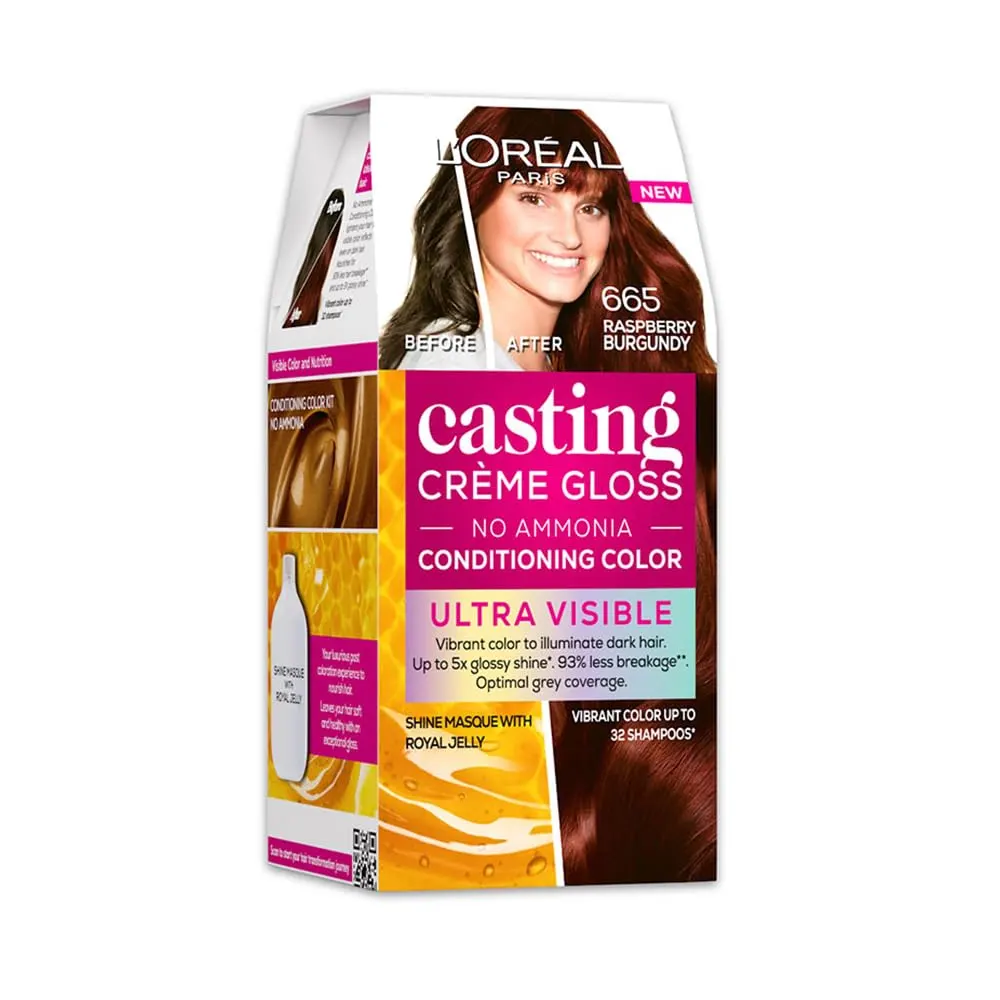 L'Oreal Paris 665 Raspberry Burgundy Casting Creme Gloss No Ammonia Conditioning Color Excellence Creme Triple Care Color Ultra Visible 100G+ 60Ml