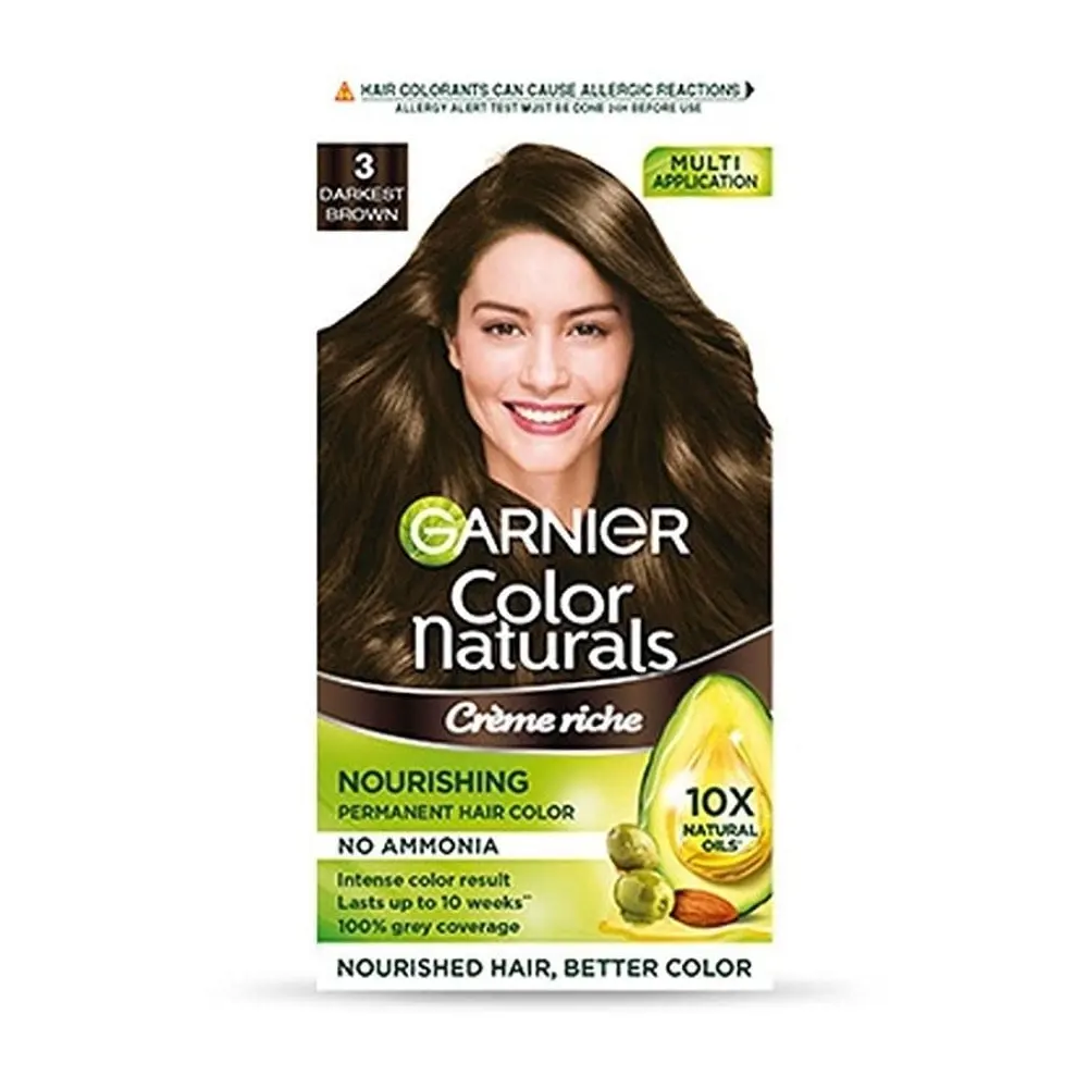 Garnier Color Naturals 3 Darkest Brown Nourishing Permanent Hair Color 70Ml + 60G + 25G