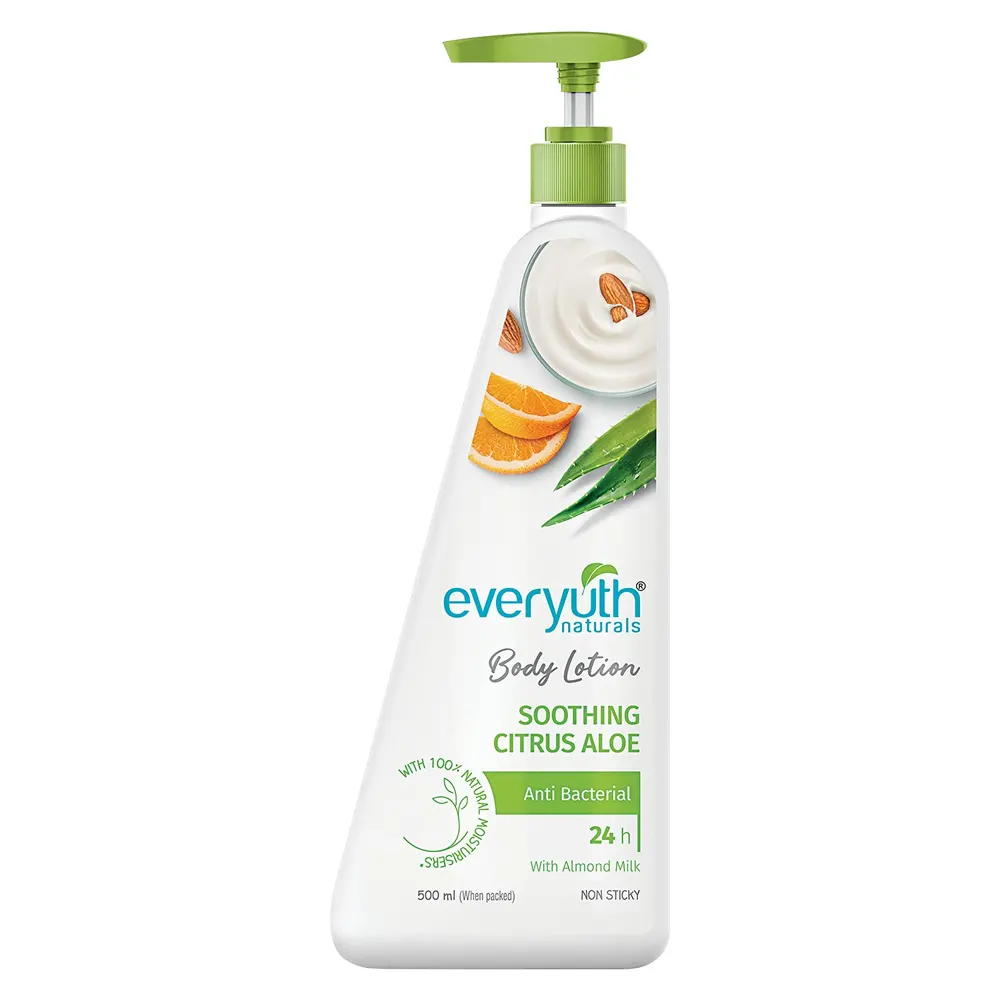 Zydus Wellness Everyuth Naturals Body Lotion Soothing Citrus Aloe Anti Bacterial With Almond Milk 500Ml