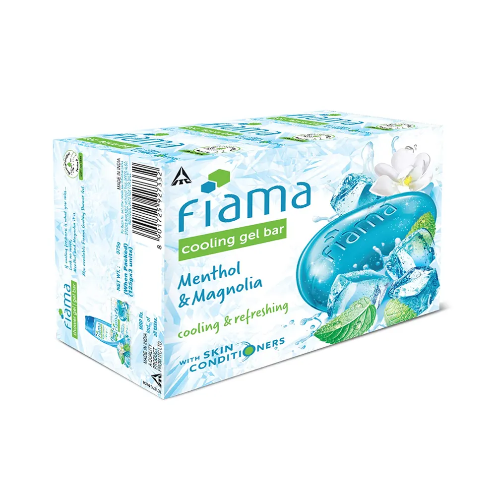 Itc Fiama Cooling Gel Bar Menthol And Magnolia Cooling And Refreshing 125Gx3U