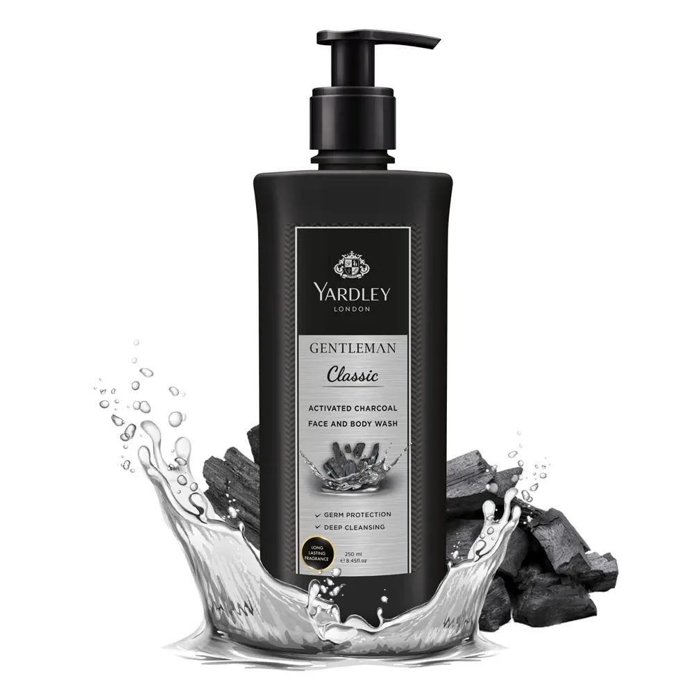Yardley London Gentleman Classic Activated Charcoal Face & Body Wash Germ Protection , Deep Cleansing 250Ml