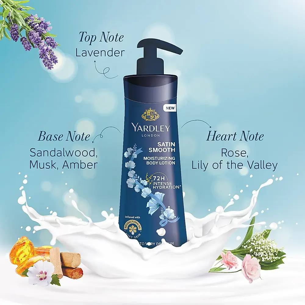 Yardley London Satin Smooth Moisturizing Body Lotion 72H Intense Hydration* Dry To Very Dry Skin 400Ml