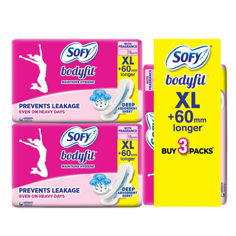 Sofy Bodyfit Maintains Hygiene Prevents Leakage Even On Heavy Days Xl +60Mm 54Pads