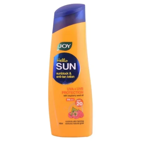JOY HELLO SUN SUNBLOCK & ANTI TAN LOTION UVA+UVB PROTECTION WITH RASPBERRY SEED OIL 100ML