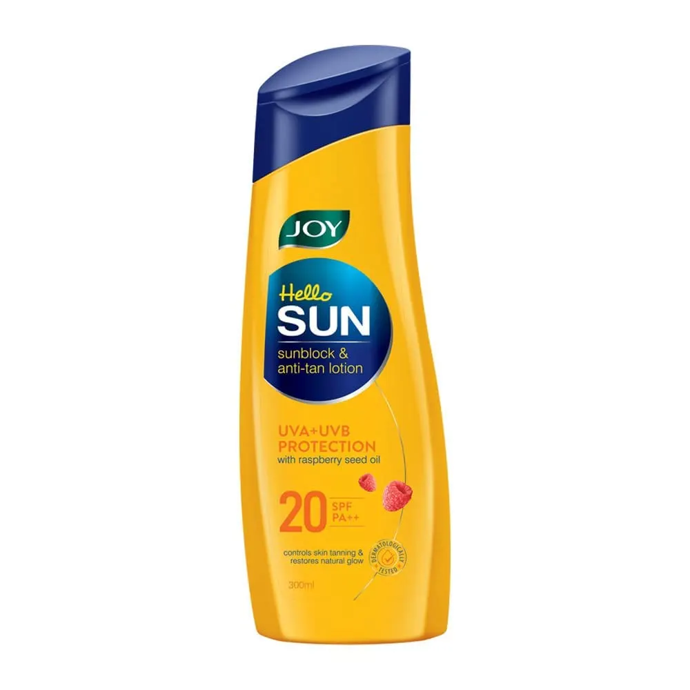 Joy Hello Sun Sunblock & Anti Tan Lotion Uva+Uvb Protection With Raspberry Seed Oil 20 Spf Pa++ 300Ml