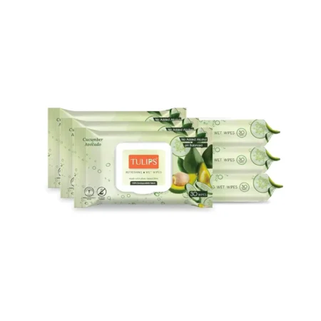 TULIPS REFRESHING WET WIPES MADE WITH PLANTS BASED FIBERS CUCUMBER AND AVOCADA 30N