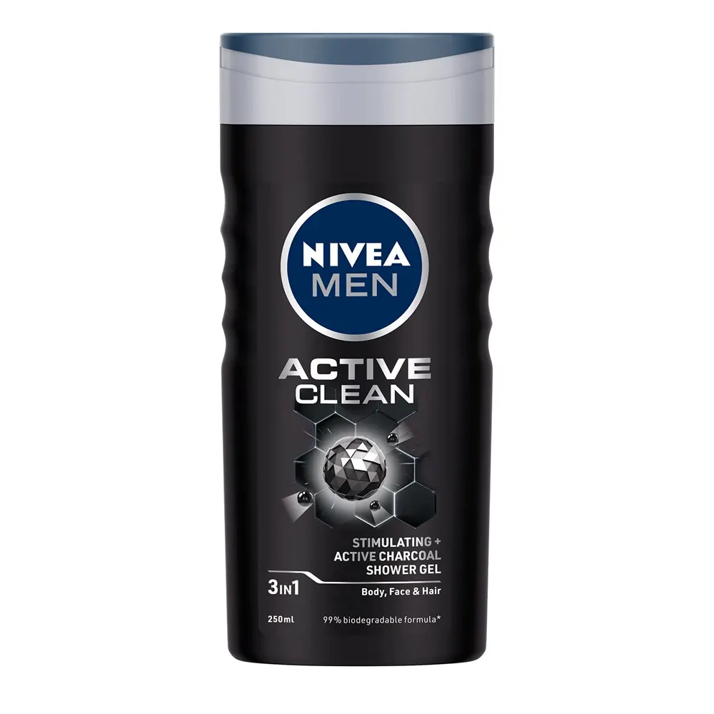 Nivea Men Active Clean Active Charcoal Deep Cleansing 3-In-1 Body, Face And Hair Shower Gel 250Ml