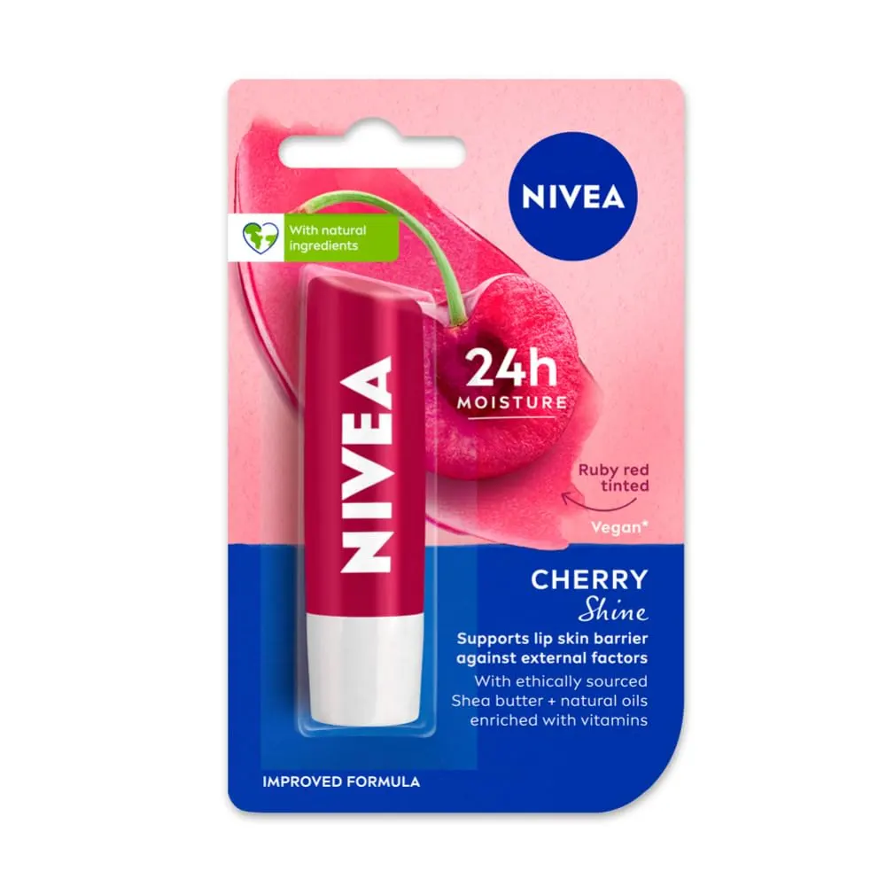 Nivea Cherry Shine Caring Lip Balm Ruby Red Tinted 24H Moisture 4.8G