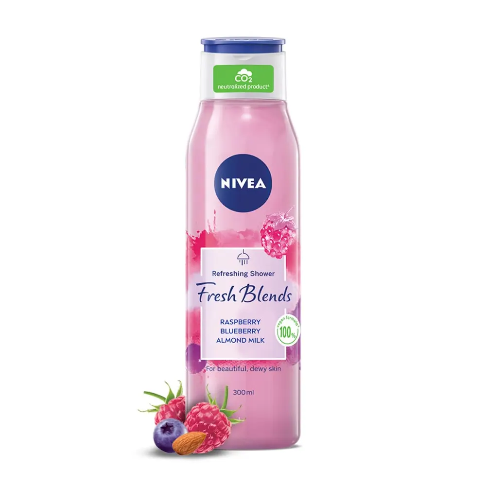 Nivea Refreshing Shower Fresh Blends Raspbery+ Blueberry+Almond Milk For Beautiful, Dewy Skin 300Ml